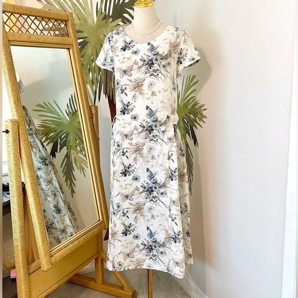 Yuvita, Butterflies & Tea Dress Luxury Linen Dress,Adorable Front Pockets,Size L - Picture 7 of 12